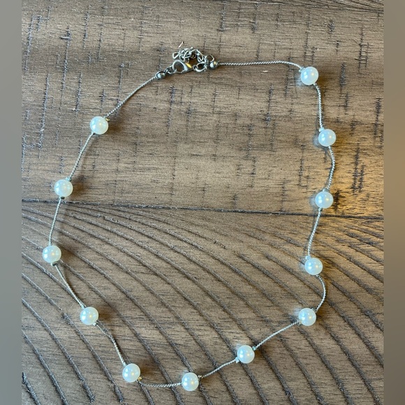 Silver and Pearl Necklace with 2 Pearl and Rhinestone Bracelets - Picture 2 of 4